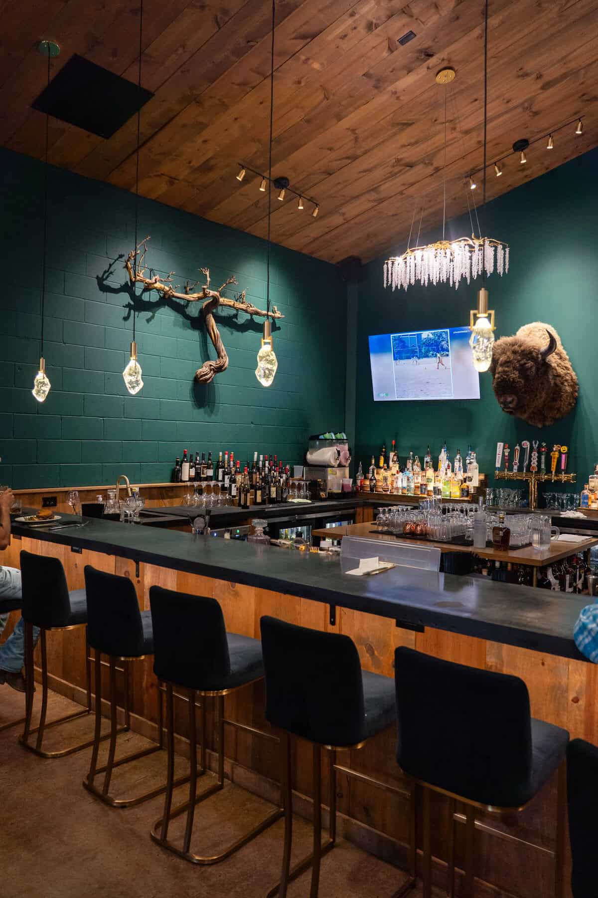 stylish bar area of the Barrel House in Llano Texas