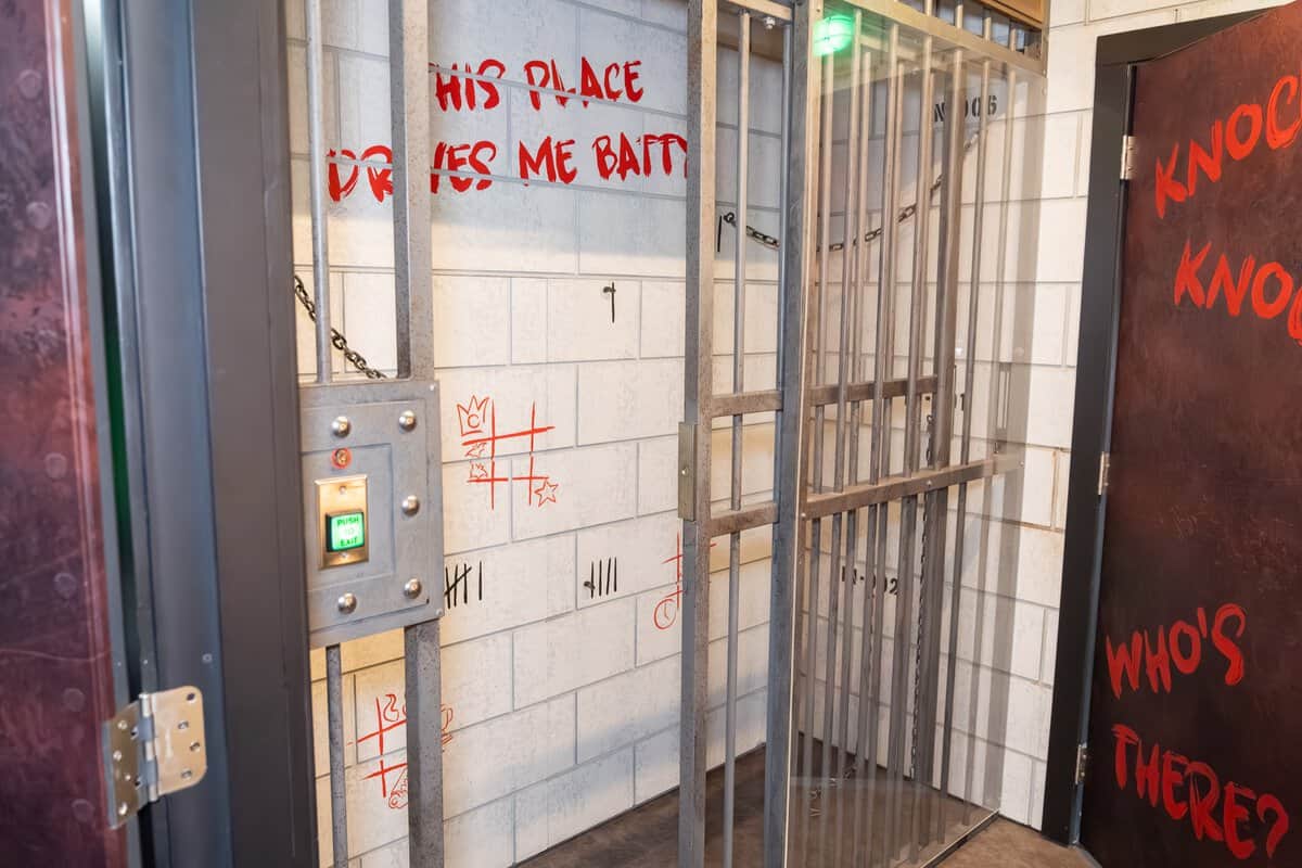 Jail cell prop inside Escapology escape room