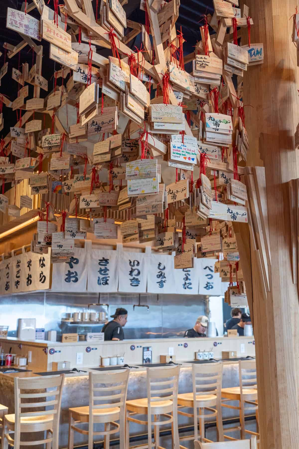 Interior wish plaques at Kyuramen in Shenandoah