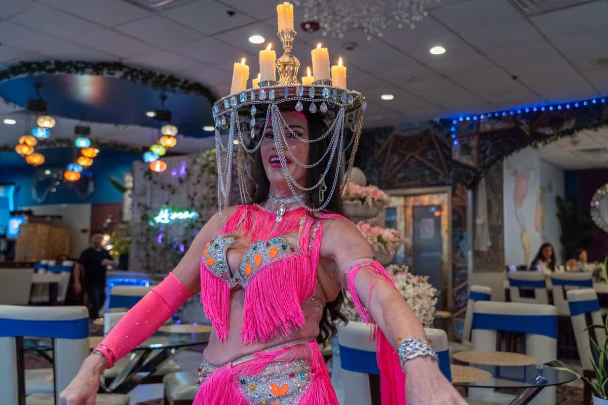 Belly dancer performing at Lama Mediterranean Cuisine in Shenandoah, Texas