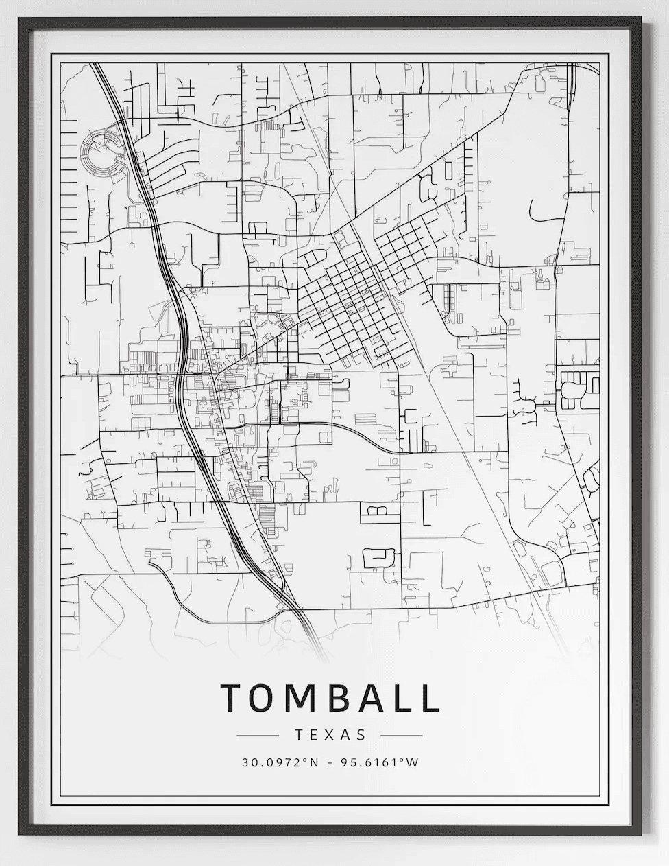 Tomball TX art print gift with local map design