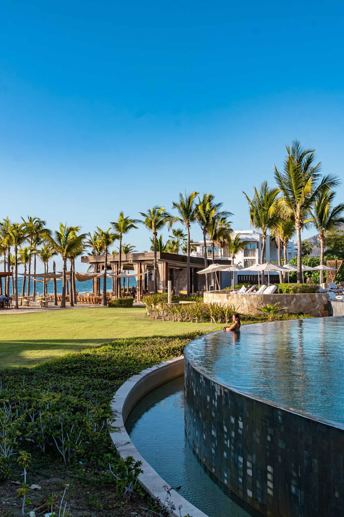 Curved infinity pool with ocean views at Conrad Punta de Mita.