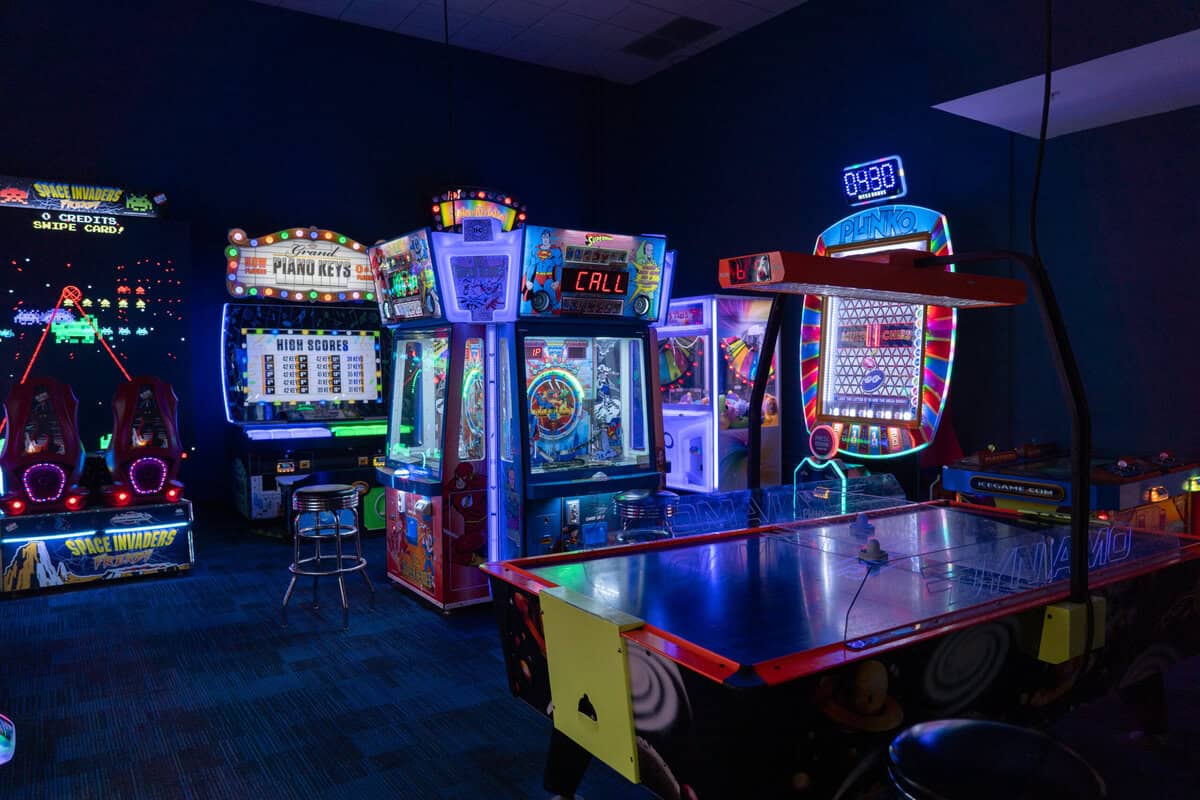 Arcade games and air hockey at Main Event near Tomball