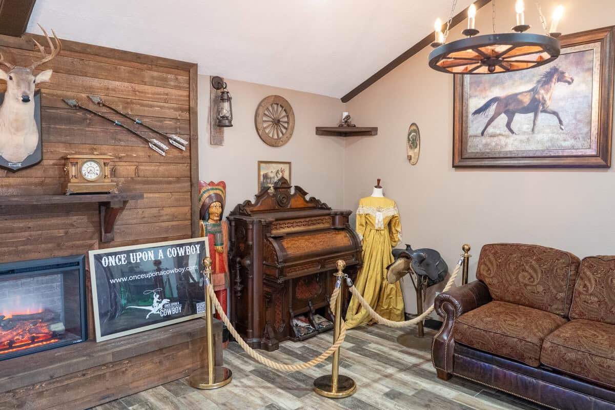 A themed western interior display at Once Upon a Cowboy in Tomball