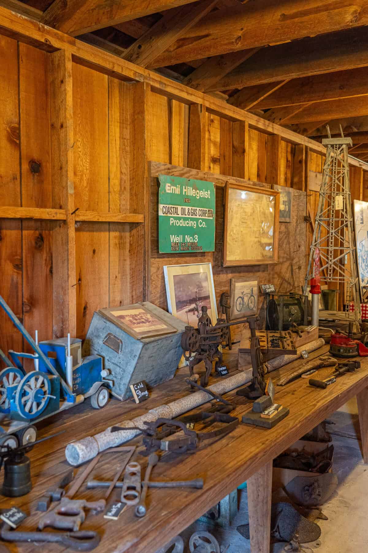 Historic tools and displays inside the Tomball Museum Center barn