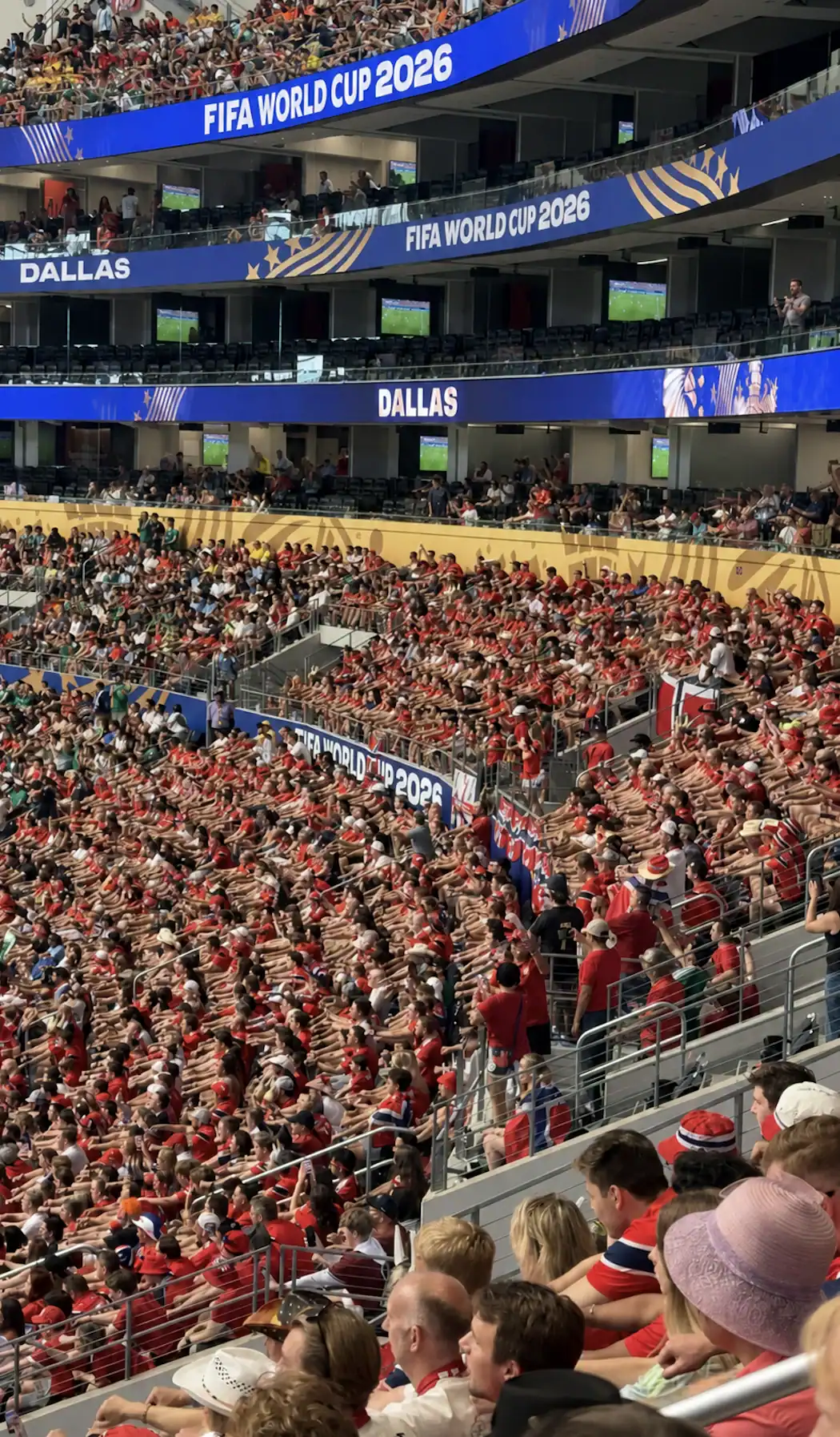 Norway supporters watching a 2026 World Cup match at AT&T Stadium