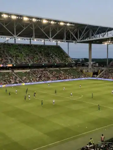 Wide view of a Gold Cup soccer match at Q2 Stadium in Austin, Texas