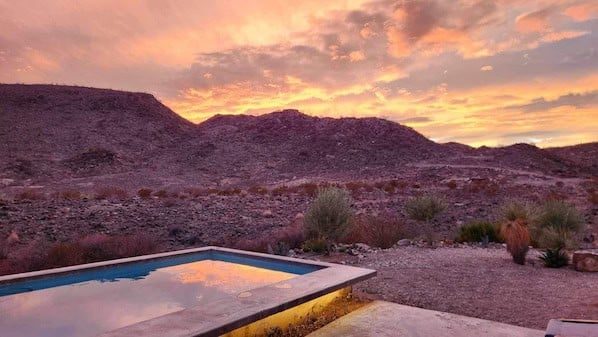 Pool view at Cigar Mountain House near Big Bend at sunset