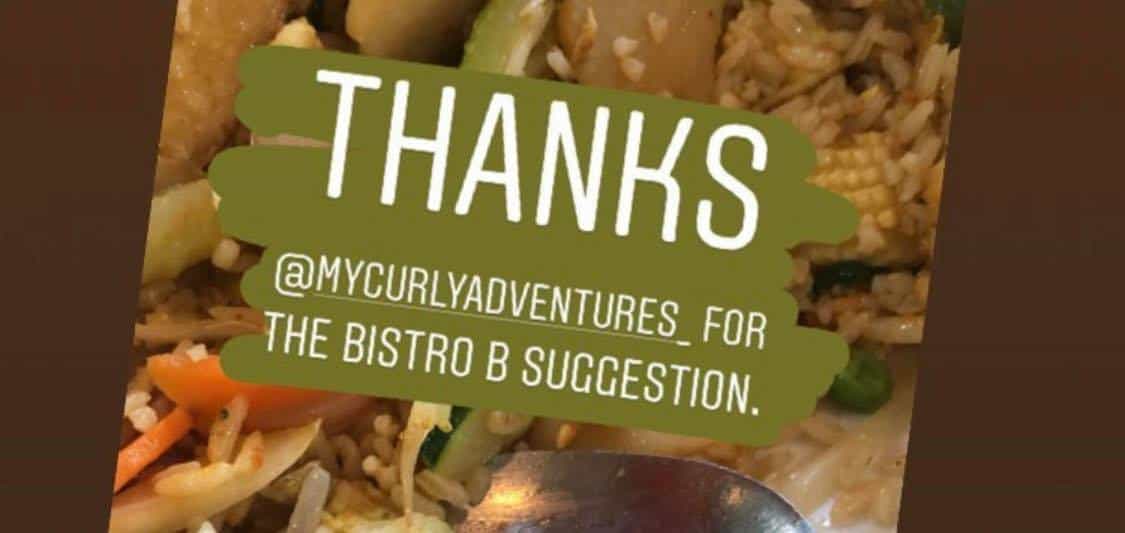 Anonymous audience message thanking My Curly Adventures for a restaurant recommendation