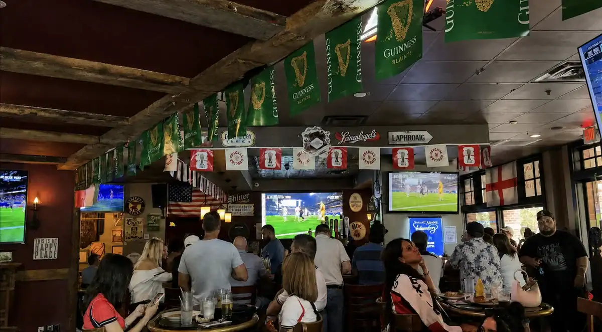 Soccer fans watching a World Cup match at The Playwright Irish Pub in Dallas