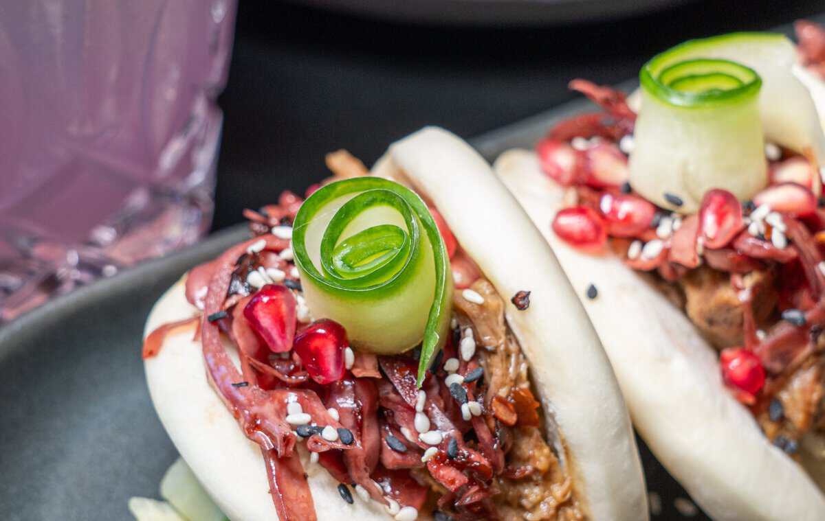 Bao buns and a drink at Indulge Wine Bar in Boerne, Texas