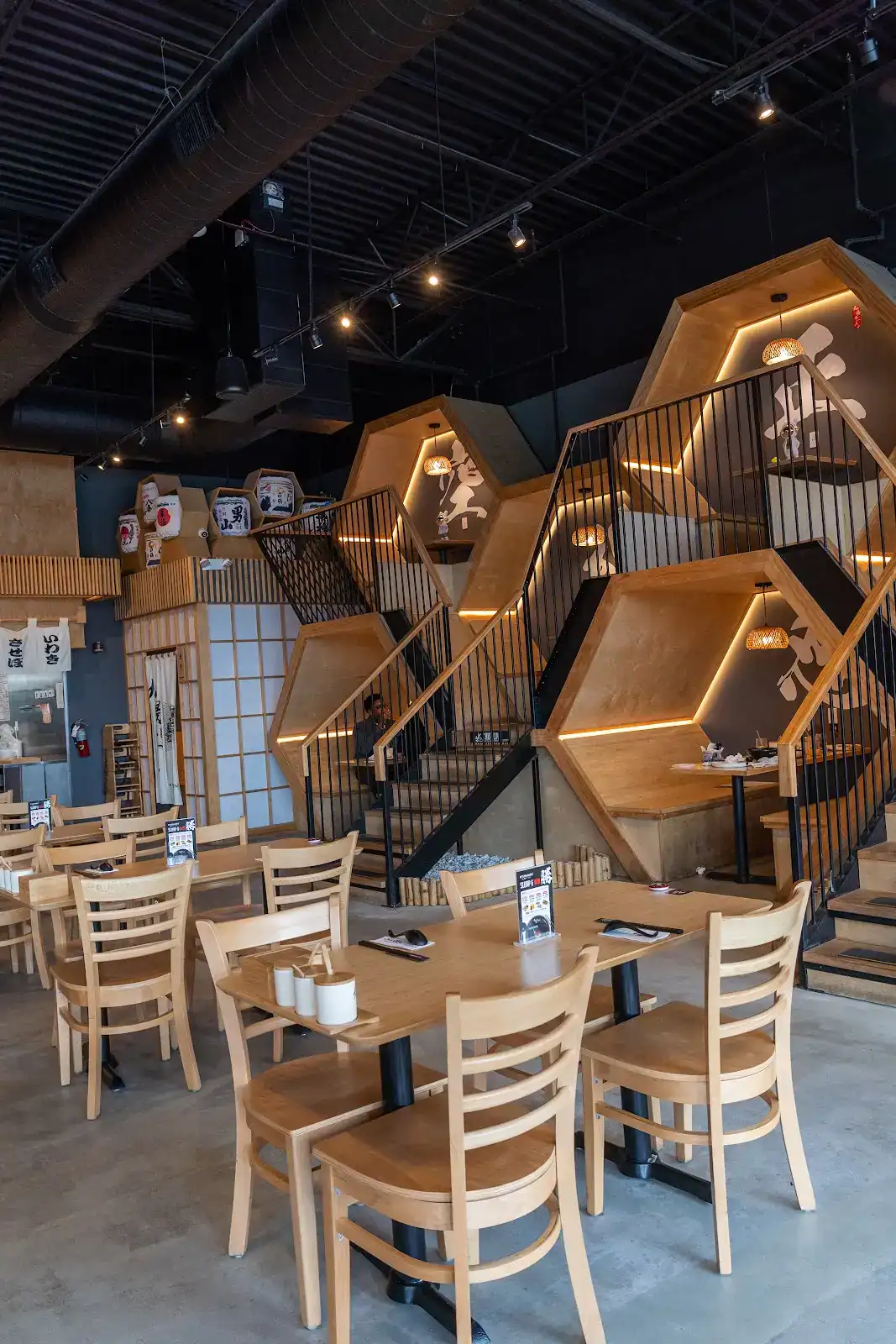 Honeycomb-shaped booth inside Kyuramen in Shenandoah