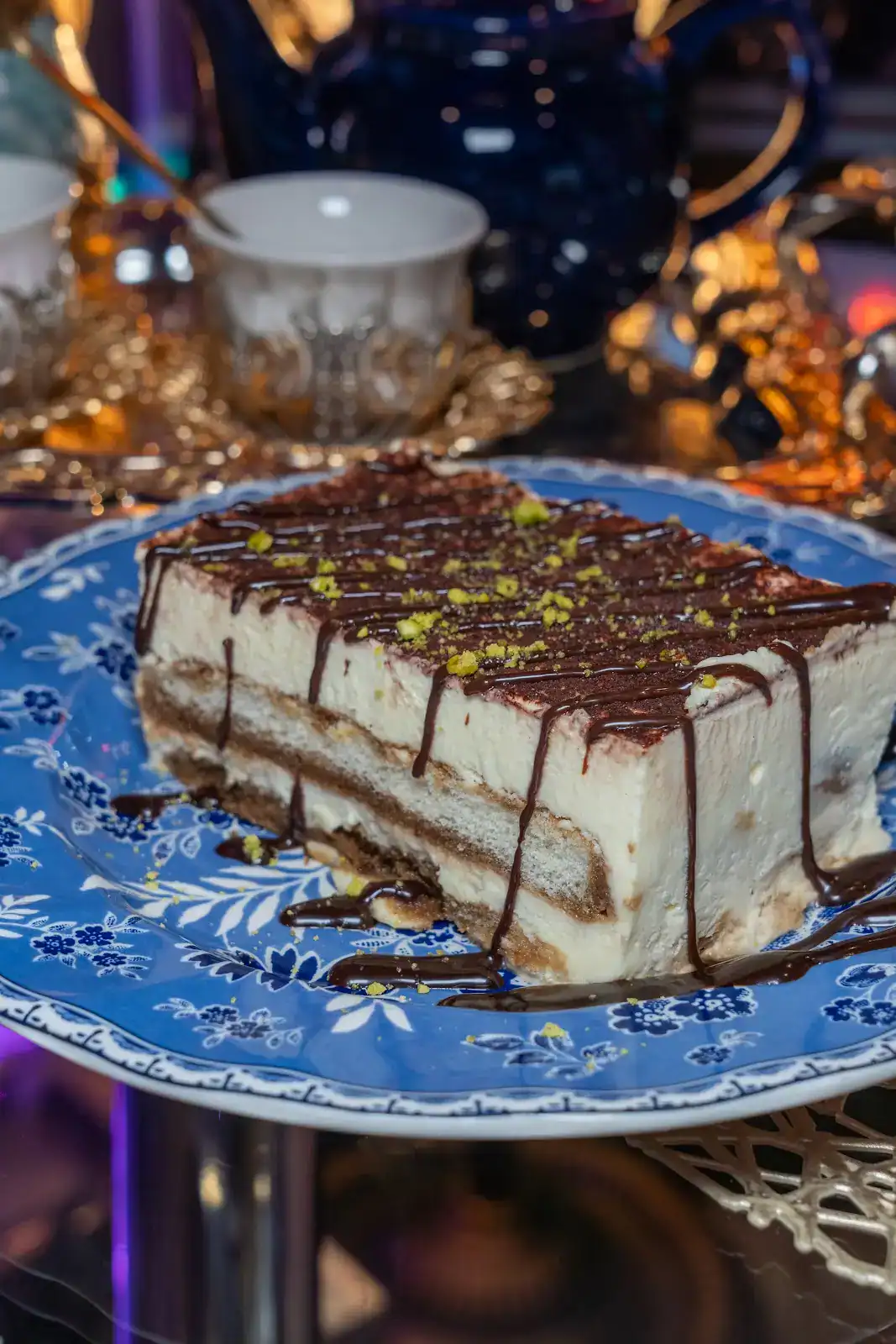 Layered dessert served after dinner at Lama Mediterranean Cuisine