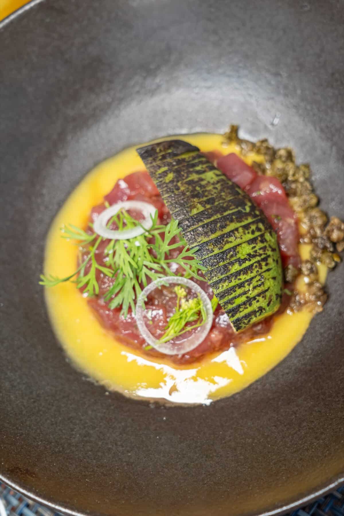 Tuna tartare at Mezquite restaurant at Conrad Punta de Mita.