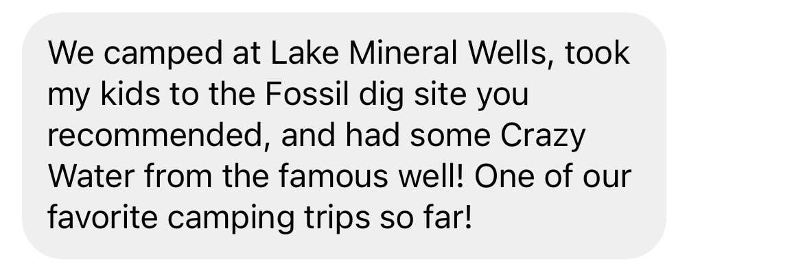 Anonymous audience message describing a favorite family camping trip based on My Curly Adventures recommendations
