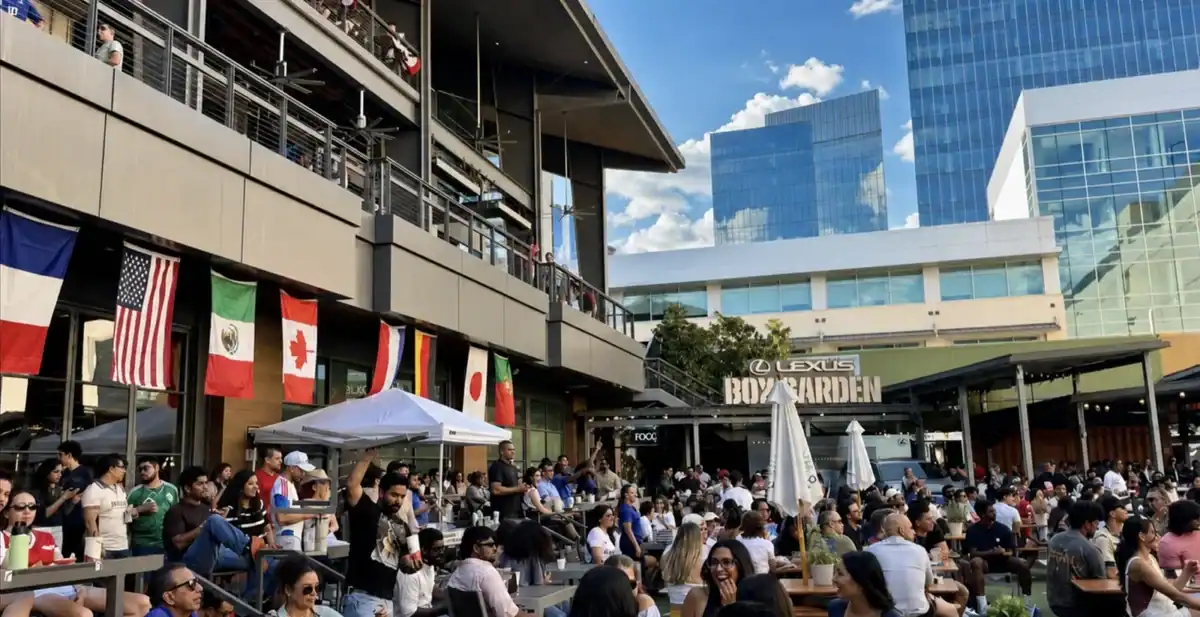 Crowd watching the World Cup at Legacy Hall in Plano, Texas